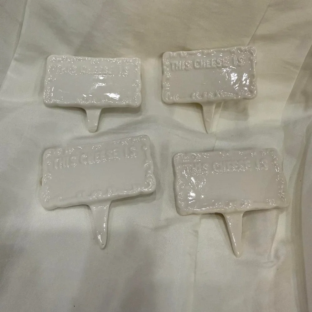 Vintage Shafford White Porcelain Cheese Markers Set of 4 Farmhouse Kitchen